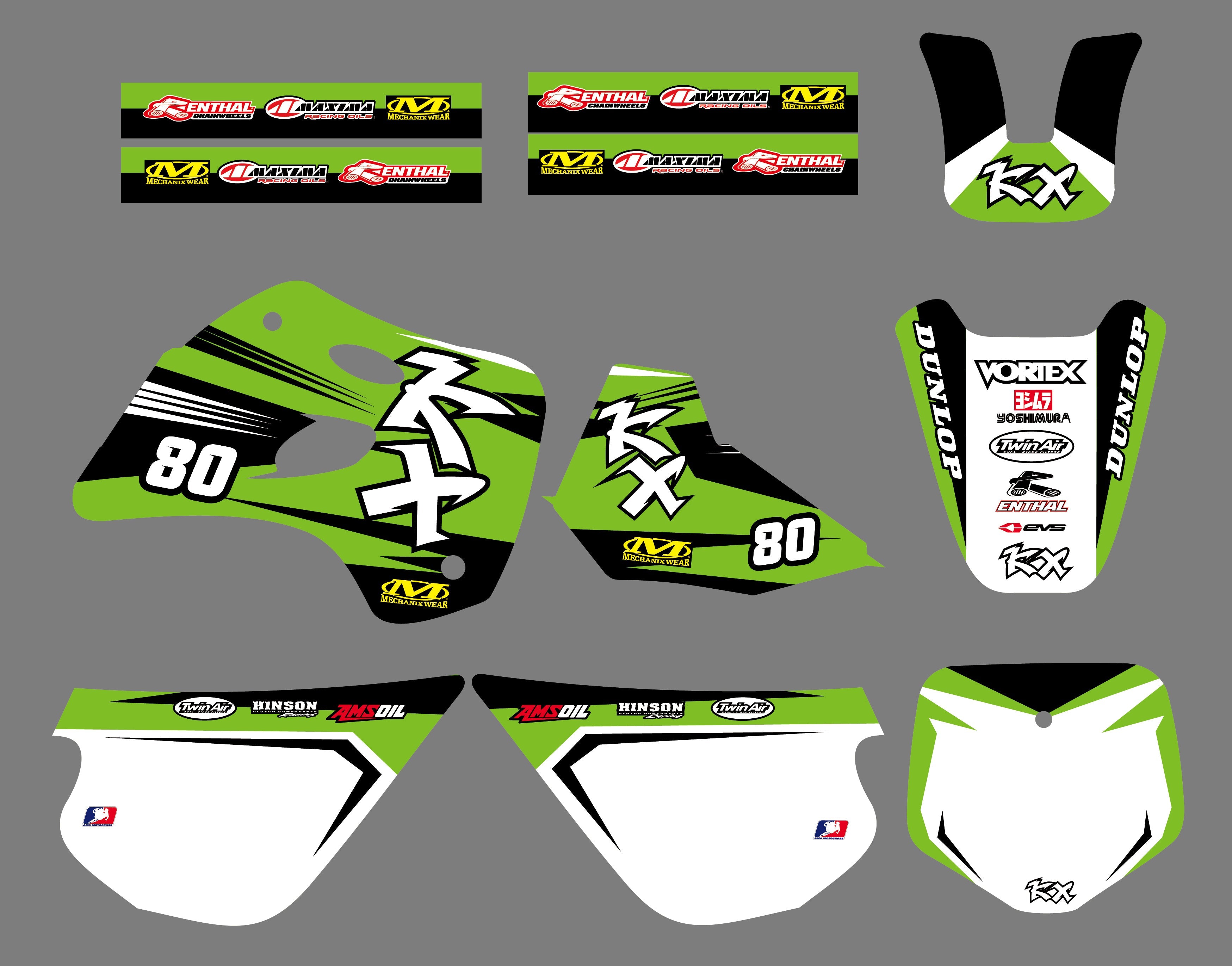 Motocross Team Grafiken Abziehbilder Aufkleber Dekor Für KAWASAKI KX80 1994-1997