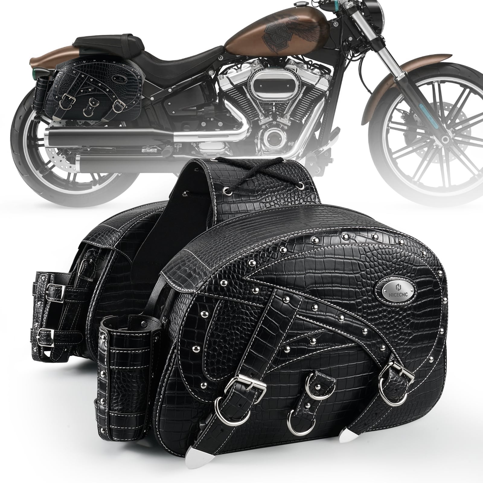 Motorrad-Satteltaschen, 35 l, strapazierfähiges Leder, wasserdicht, mit Getränkehaltern für Cruiser, Softail, Dyna, Road King