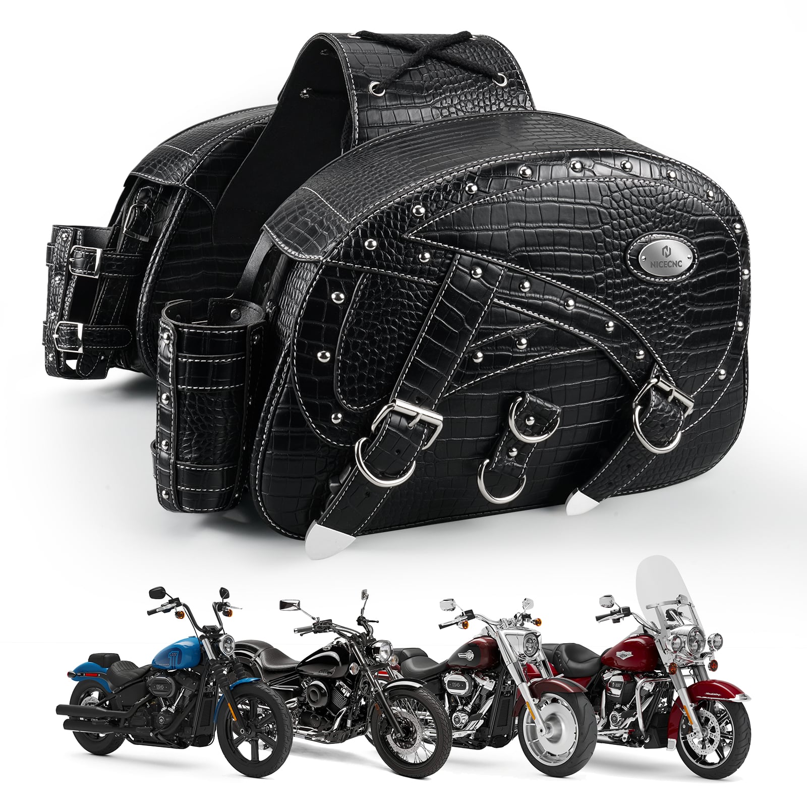 Motorrad-Satteltaschen, 35 l, strapazierfähiges Leder, wasserdicht, mit Getränkehaltern für Cruiser, Softail, Dyna, Road King