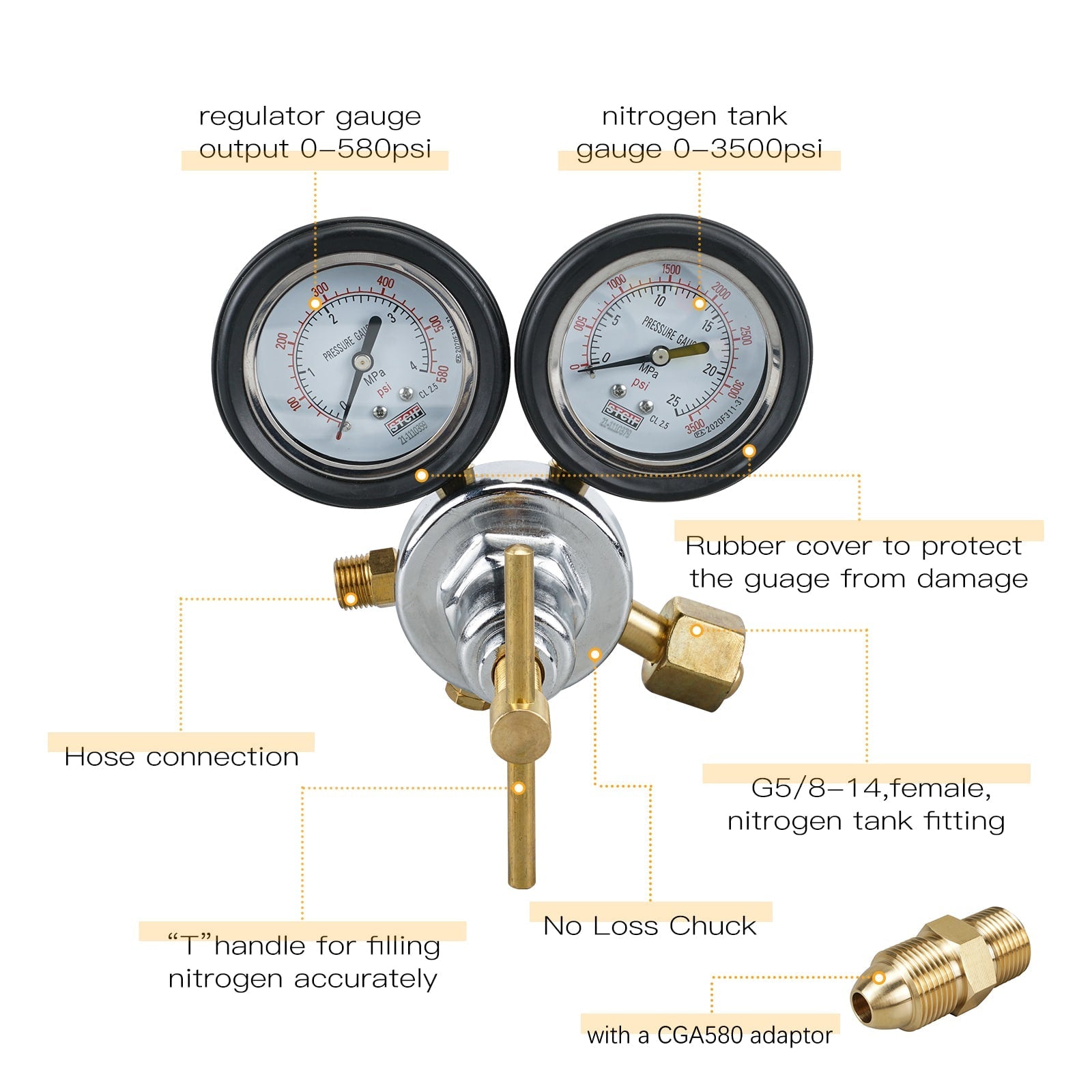 Stickstoff-Stoßdämpfer-Füllwerkzeug für Motorräder, ATVs und UTVs mit 2 Zoll 600 PSI Manometer