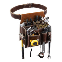 ARCFOX Vintage-Werkzeugtasche aus Leder mit Gürtel, 10 Taschen mit großem Fach, Allzwecktaschen für Mechaniker, Elektriker